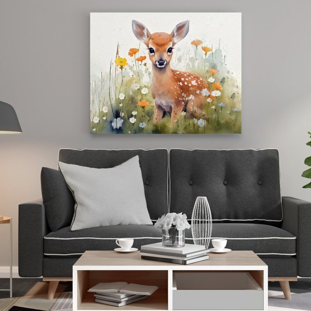 16x20 Cute Fawn Deer Watercolor Oil Painting Poster Wall‎ Art 16x20 Poster - Picture 3 of 7